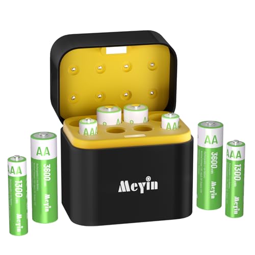 Meyin Rechargeable 8-Slot Lithium Battery Charger with 4 AA & 4 AAA Lithium Batteries - 1.5 V Triple...