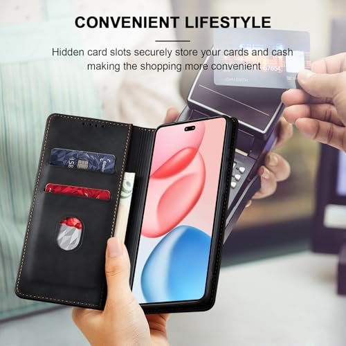 Image of Jasonyu Cover for Honor 400 Pro Flip PU Leather Case, Book Wallet Cover, Stand Function, Magnetic, Card Slots, TPU Bumper Case (Black)