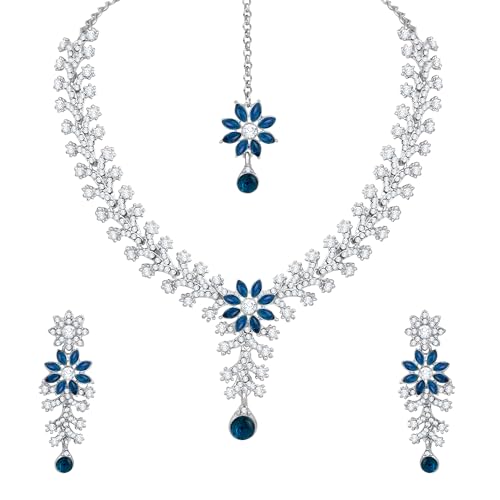 Image of Atasi International Diamond Necklace Jewellery Set for Women with Earrings and Maang Tikka for Wedding, Party, Engagements & Festivals