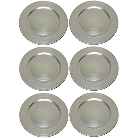 TAMLED Platzteller silber used look Dekoteller 6 Stück Ø 33 cm wiederverwendbarer Kunststoff Cover