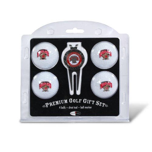 Team Golf NCAA Maryland Terrapins 4 Golf Ball and Divot Tool Set Regulation Size Golf Balls (4 Count) & Divot Tool with Removable Double-Sided Magnetic Marker