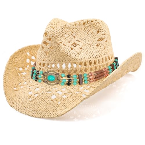 WQWOVRVO Cowboy Hat,Cowgirl Hat,Cowboy Hats for Women/Mens/Straw Wide with Shapeable Brim Cowboy Hat for Womens/White/Black