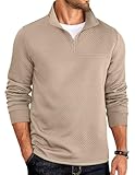 COOFANDY Men's Half Zip Pullover Lightweight Mock Neck Sweatshirt Casual Long Sleeve Polo Shirt Khaki