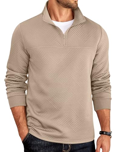 Image of COOFANDY Mens Sweatshirt 1/4 Zip Neck Sweatshirts for Men UK Khaki XL