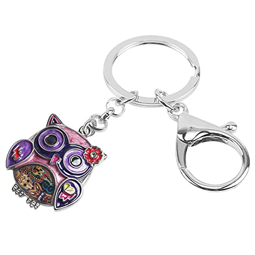 Enamel Alloy Anime Flower Owl Keychain Bird Keyring Fashion Jewelry For Women Girls Charm Gift Purple 28Mm X 28Mm #TOP1