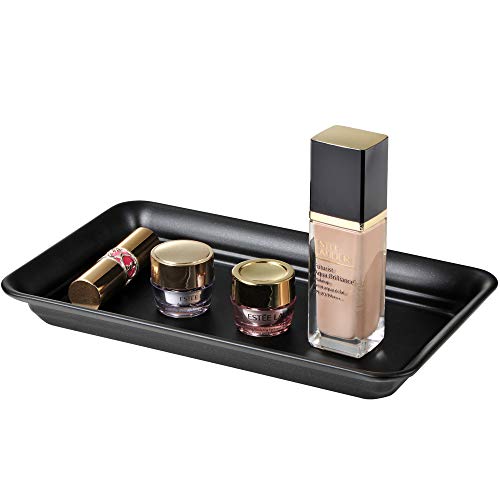 Vintage Farmhouse Decor Metal Vanity Tray(2 Pack),Countertop Guest Hand Towel Storage Organizer Tray Dispenser, Sturdy Holder For Perfume,Cosmetics, Jewelry, Makeup Bathroom Organizer (Black) #TOP3