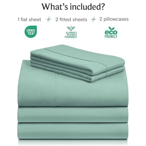 Image of LuxClub 5 PC Split King Sheet Set Bed Sheets Deep Pockets 18 inch Eco Friendly Wrinkle Free Cooling Sheets Machine Washable Hotel Bedding Silky Soft - Light Teal Split King
