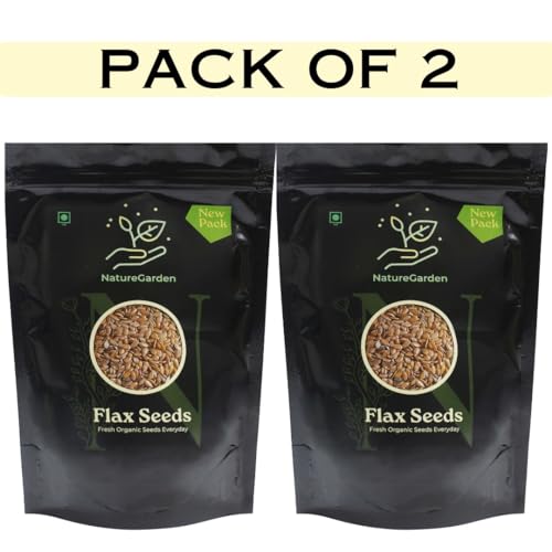 Image of NatureGarden Raw Flax Seeds Pack of 2 (500g Each) | High Fiber Alsi Seeds for Cooking Snacking Hair Growth | Omega-3 Protein Rich Superfood | Weight Loss Diet Food | Vegan Gluten-Free | Skin Heart Digestion