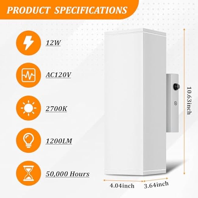 Dusk to Dawn Outdoor Lighting Sensor Porch Lights 2 Packs, 12W 2700K Integrated LED Up Down Lights Outdoor, IP65 Waterproof Aluminum Wall Sconce Exterior Wall Light for Porch Patio etc.