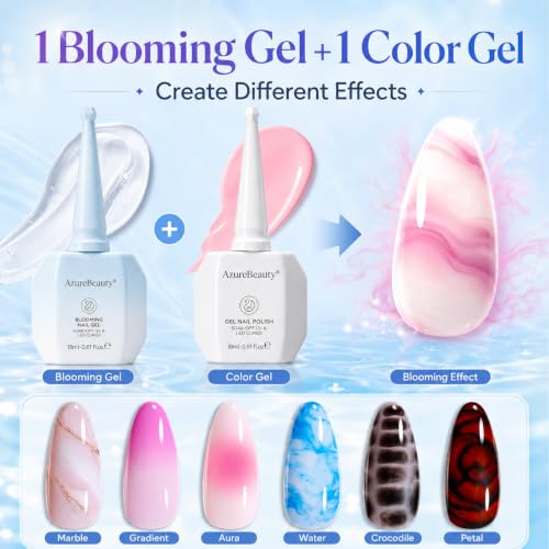 Image of AZUREBEAUTY Blooming Gel Nail Polish 18ML | Create Blooming Marble Natural Stone Watercolor and Floral Print Effect Design Nail Art UV LED Soak Off DIY Manicure Gift