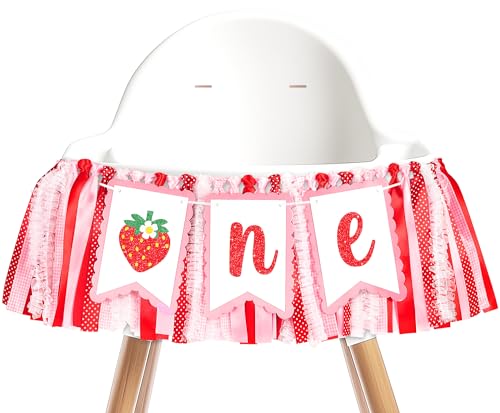 Image of Kriyokiaa Berry First Birthday High Chair Banner One High Chair Banner Girl Photo Backdrop First Birthday Decorations for Girl Wall Hanging Decorations for Kids Bedroom, Red /Pink