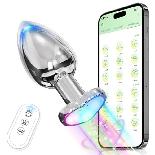 Tapón anal vibrador - Vibrador anal iluminado con 9 modos de vibración, masajeador de próstata con bolas anales y base en forma de corazón, juguetes sexuales para adultos para mujeres y hombres