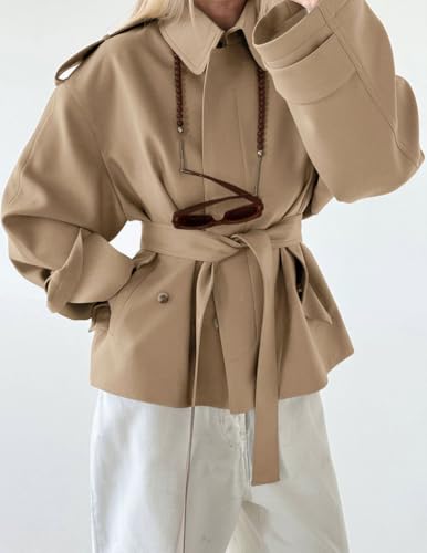 Women's Trench Coat with Belt Long Sleeve Single-breasted Pocket Jacket, 2025 Autumn Lapel Outerwear Street3