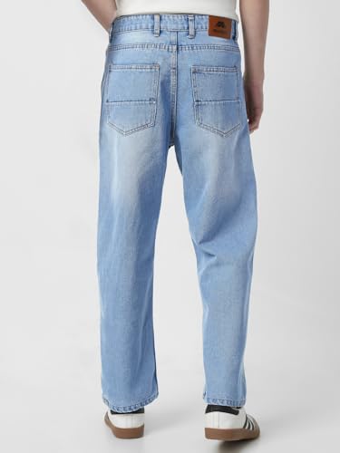 Image of Neostreak Men's Loose Baggy Fit Heavy Washed Jeans Non-Stretchable