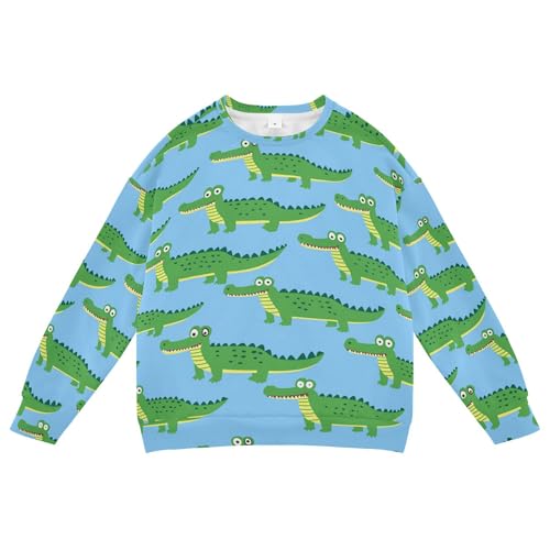 JUNZAN Green Crocodiles Blue Kids Girls Hooded Sweatshirt Fleece Tops Clothing Shirts Party 4T