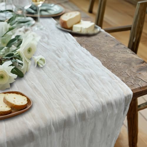 AlaTyche Ivory White Cheesecloth Table Runner,1 PCS,90×300cm Rustic Gauze Fabric Table Runner,Boho Table Runner,Cheese Cloth Centerpiece for Events Wedding Banquet Party Birthday Bridal Decor