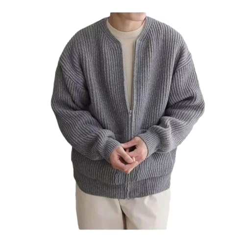 Hndudnff Men's Round Neck Solid Color Knitted Cardigan Sweater Loose Casual Cardigan Sweater