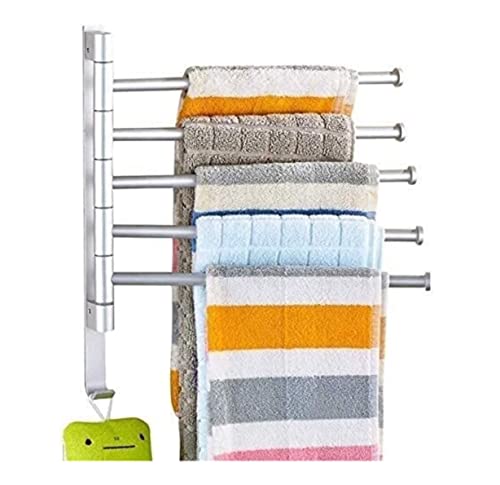 Barre à serviette rotative à 5 barres en aluminium pour salle de bain