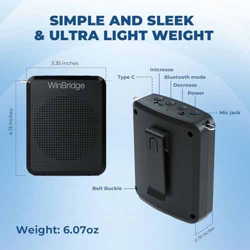 Image of WinBridge Voice Amplifier Wireless Microphone, Portable Speaker Microphone with Bluetooth, Personal Voice Enhancer Clear Original Sound, Small PA System for Teachers, Public Speaking 15W WB008