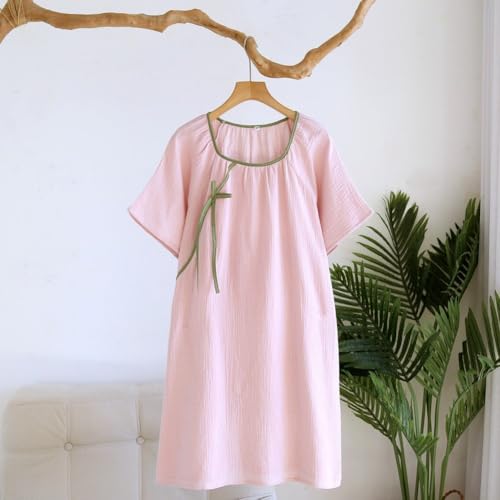 Robe de nuit en gaze de coton rose style chinois pour vos soirées d'été