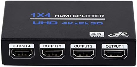 1x4 HDMI Splitter, 1 in 4 Out HDMI Splitter Audio Video Distributor Box Support 3D & 4K x 2K Compatible for HDTV, STB, DVD, PS3, Projector Etc