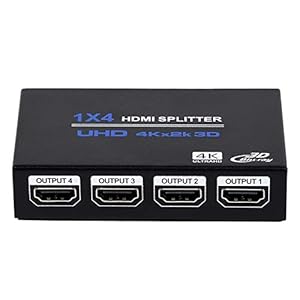 1×4 HDMI Splitter, 1 in 4 Out HDMI Splitter Audio Video Distributor Box Support 3D & 4K x 2K Compatible for HDTV, STB…