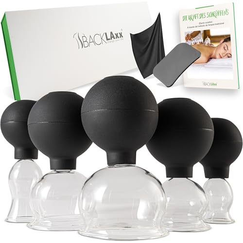 BACKLAXX ® Juego de ventosas de vidrio real con bola de succión de silicona y raspador de fascia, ventosas contra la celulitis, juego de ventosas faciales contra las arrugas