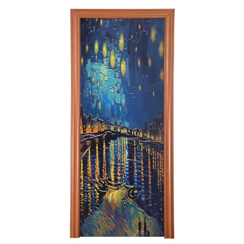 FLildon Starry Night Painting Door Cover Decoration, Party Accessory Porch Decor for Festive Ornament Room Door Covers 36 x 98 Inch