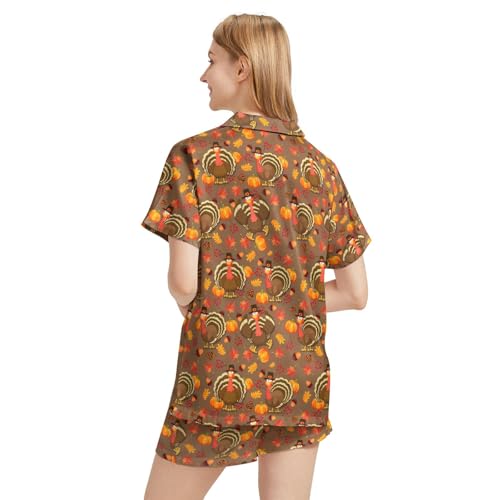 Image of Funny Satin Pajamas Set for Women Button Down Sleepwear Print Pjs Set 2 Piece Short Sleeve Loungewear Gift for Women