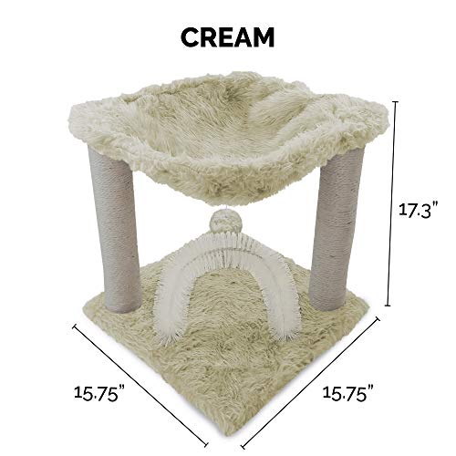 Furhaven 15.75" Tall Playground For Indoor Cats, Ft. Sisal Scratching Posts, Self-Grooming Brush, & Toy - Tiger Tough Hammock Interactive Playground - Cream, One Size #TOP1