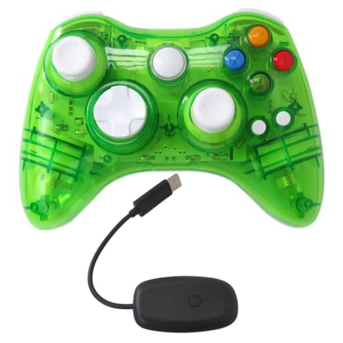 USonline911 Wireless 2.4GHz Gamepad for Xbox 360 Controller with USB Receiver, for Microsoft Xbox 360 &amp; for PC Windows 11/10, Dual Vibration &amp; 7-Color Custom LED Lights (Green)