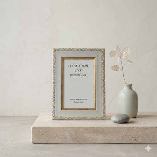 Image of Vintage Gulley Photo Frame with Stand|4 inch x 6 inch, White Design I Horizontal