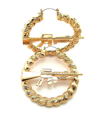 Crescendo SJ INC New Celebrity Style 'Machine Gun' 3" Twist Hoop Pincatch Fashion Earring XE1123G
