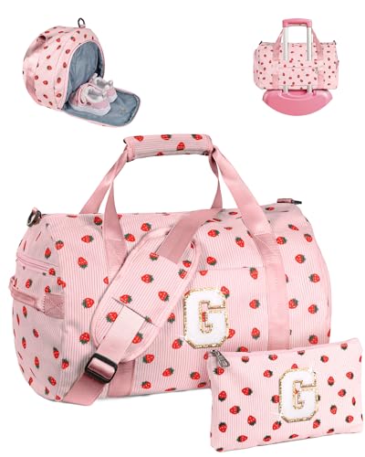 Vogewood Gift for Sister, Girls Gym Bag, Kids Personalized Weekend Duffel Bags with Shoe Compartment, Initial Travel Tote with Makeup Bag, Birthday Gift for 5 6 7 8 9 10 Year Old Girl (Letter G)