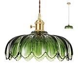 Vintage Pendant Light Fixtures - Glass Pendant Light Green Hanging Light Fixture Vintage Light Fixture - Small Green Pendant Lighting for Kitchen Island Entryway Dining Room Hallway, No Bulb (Green)