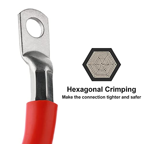 Screwish 4 Gauge Battery Cables,Silicone Wire,2 Feet(1 Feet Red,1 Feet Black) Power Inverter Cables With 5/16" Tinned Copper Lugs For Solar,Rv,Auto,Marine Car,Boat #TOP2