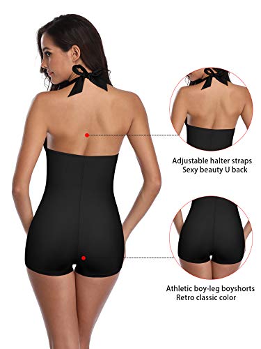 Century Star 43237-2 Women'S Retro Halter Top Vintage Inspired Boy-Leg One Piece Ruched Monokinis Swimsuit Bathing Suits A Sexy Black 4-6 thumb #3