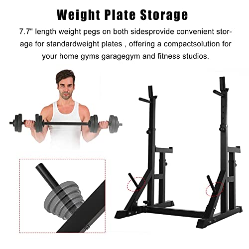 MERCATO Heavy Duty Adjustable Squat Rack - Multi Gym Home Workout Equipment, Multi Position Power Rack with Weight Plate Storage and Dip Bars (Black, 92x77-112x91-151cm)