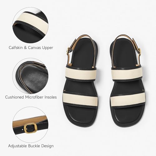 Image of BEAU TODAY Flat Sandals for Women,Women's Leather Sandals with 2 Strap,Peep Toe Summer Strap Sandals for Women,Open Toe Buckle Comfortable Dress Sandals Shoes for Women