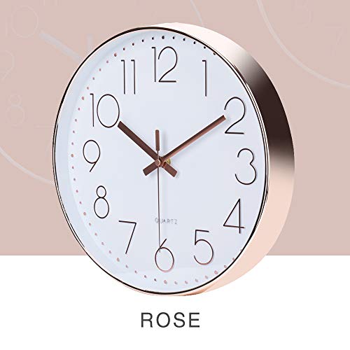 Image of jomparis 12 Inch Battery Operated Silent Non-Ticking Wall Clock, Quality Quartz Sweep Rose Gold Wall Clock for Home Bedroom School