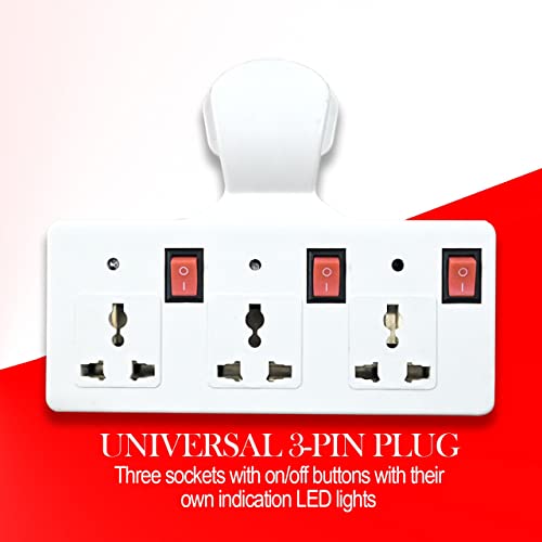 Image of Digiway Three pin Multi Plug Point | Cordless Wall Socket Multi Outlet Extension Board, Universal Sockets and Individual Switches -Pack of 2