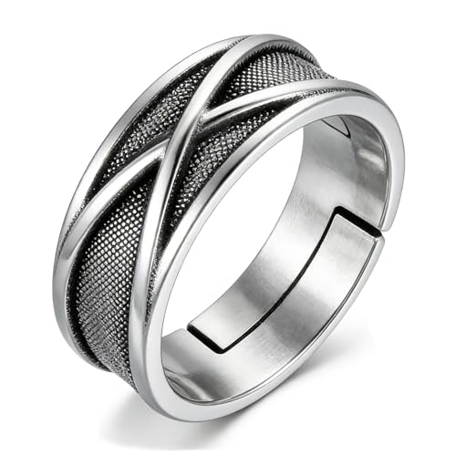 S925 Sterling Silver Vintage Ring for Men, Adjustable Size Open