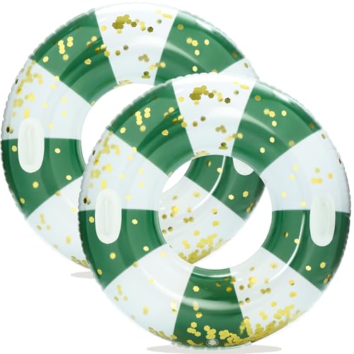 Inflatable Pool Floats for Adults- 2 Pack 43 inch Extra Large Pool Tubes with Handles Swim Rings Transparant Inflatable Pool Float for Swimming Pool Party Lake Beach (Dark Green Stripe, XL) by Yuokwer - Used condition - CA$33.45