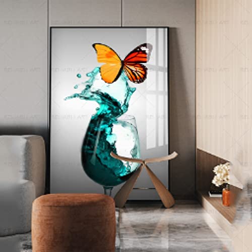 Toile abstraite nordique avec vin et papillon 50x70cm pour decoration murale de salon