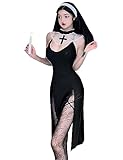 Unibaby Nun Cosplay Costume for Women Sexy Nun Lingerie Fancy Dress Halloween Party Adult Costume with Nun Hat (Nun maxi dress)