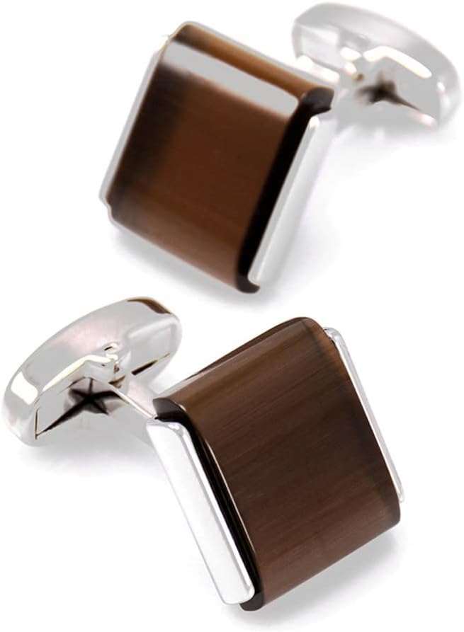 Shirt Cufflinks for Mens Square Brown Stone Cuff Links Jewelry Wedding Party Cufflink