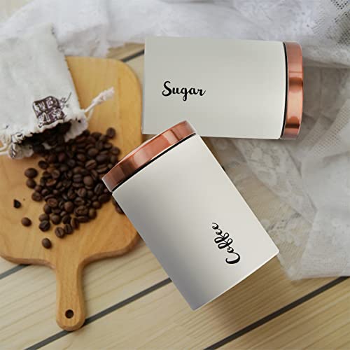 Lawei 3 Pack Coffee Tea Sugar Canisters Set, 50 Fl Oz White Kithen Containers With Copper Lids, Vintage Stainless Steel Food Storage Jar For Kitchen Pantry Countertop #TOP3