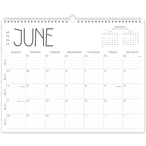 GuassLee Wall Calendar 2026, 2026-2027 Calendar Wall from Jun. 2026 to May 2027, 14" X 11" Paper Monthly Planner Wall Hanging Calendar with Thick Paper for Office Home Planning & Organizing