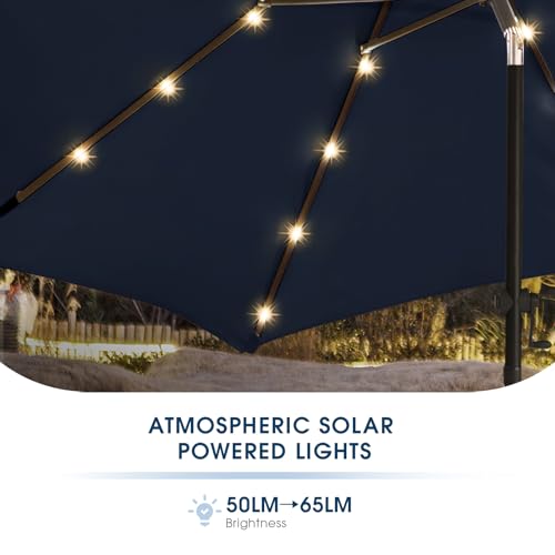 wikiwiki 7.5ft Solar Led Patio Umbrella, Sturdy Outdoor Market Umbrella for Deck, Pool, Garden w/Tilt, Crank, 18 LED Lights, Navy Blue by wikiwiki - Image 4