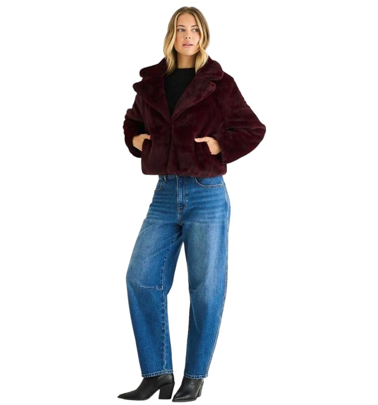 PATAKADEVI Women’s Short Burgundy Faux Fur Cropped Jacket Coat | For Outerwear Casual Evening Party Attire | Autumn And Winter Season | Polyester Acrylic Blend | Soft Collar Open Front Garment-picture-49